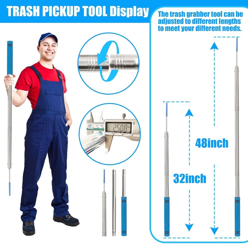 Frebuta Trash Poker Stick,48Inch Trash Picker Upper Grabber High-Duty Stainless Steels Tip Lightweight & Reinforcement Garbage Debris Nabber Litter Picker Grabber Durability Reacher Yard Stick - Image 2